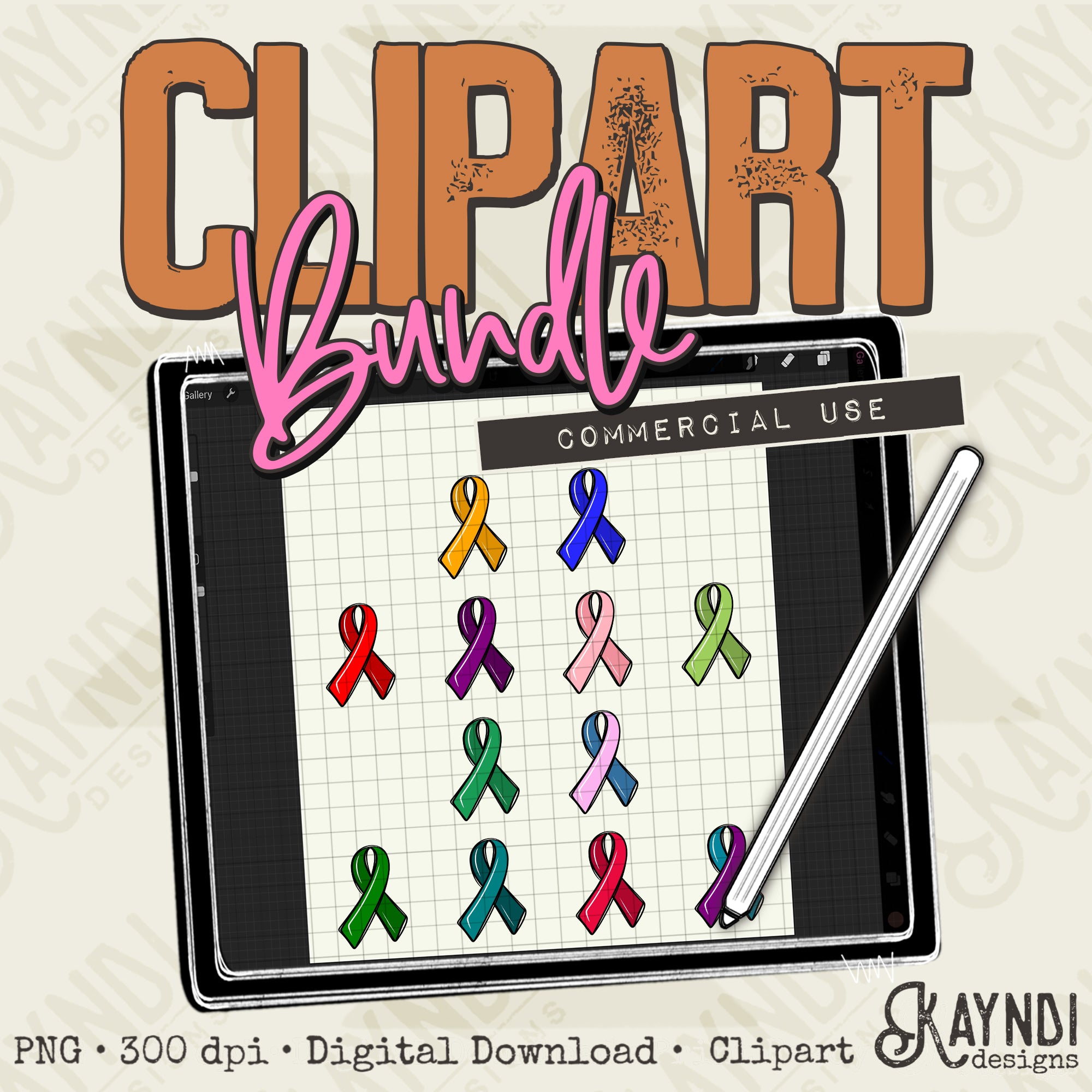 Kay Ribbons Awareness Ribbons Clipart Element PNG Digital Downloads Elements Comme ...