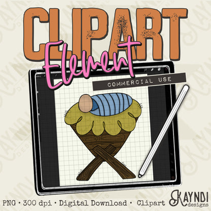 Baby Jesus Clipart Element PNG Digital Downloads Elements Commercial Use Christmas Manger