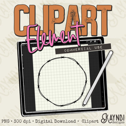 Barbwire Frame Clipart Element PNG Digital Downloads Elements Commercial Use Country Western