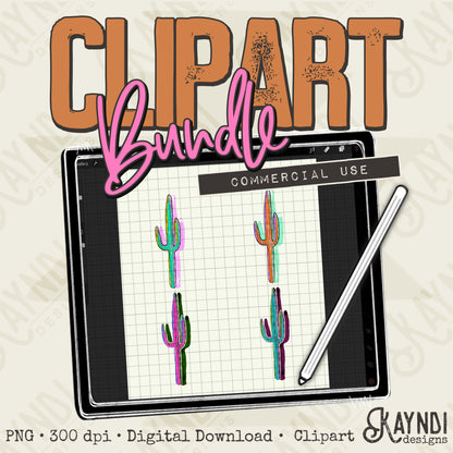 Cactus 3 Bundle Element PNG Digital Downloads Elements Commercial Use Desert Southwestern Cacti
