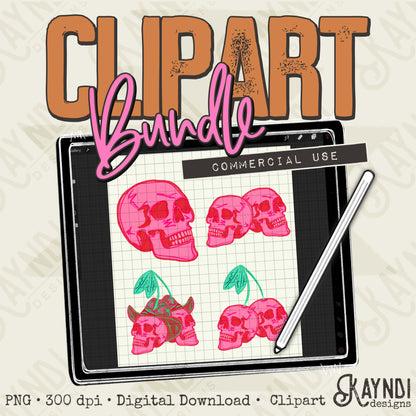 Cherry Skulls Bundle Element PNG Digital Downloads Elements Commercial Use Pink Retro