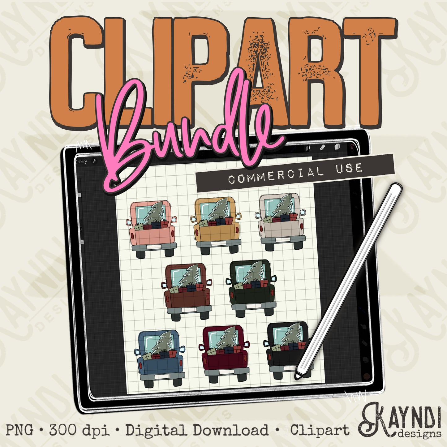 Christmas Trucks Clipart Element Bundle PNG Digital Downloads Elements Fillers Commercial Use