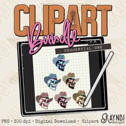 Cowboy Skulls Bundle PNG Digital Downloads Elements Commercial Use Skeleton Cowboy Hat