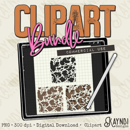 Cow Print Backgrounds Square Clipart Element Bundle PNG Digital Downloads Elements Fillers Commercial Use