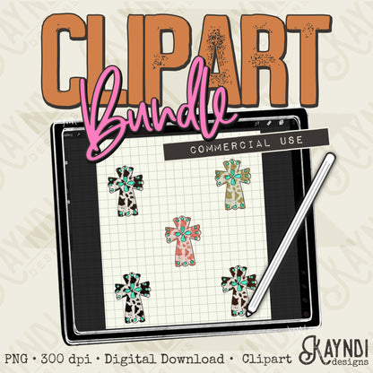 Cross Cow Print Bundle PNG Digital Downloads Elements Commercial Use Faith Religion