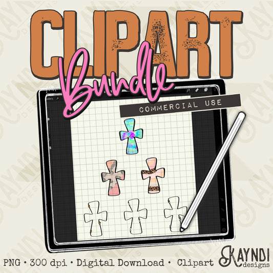 Cross Doodle Bundle PNG Digital Downloads Elements Commercial Use Faith Religion