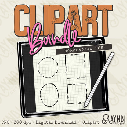 Doodle Frames 2 Clipart Element Bundle PNG Digital Downloads Elements Fillers Commercial Use