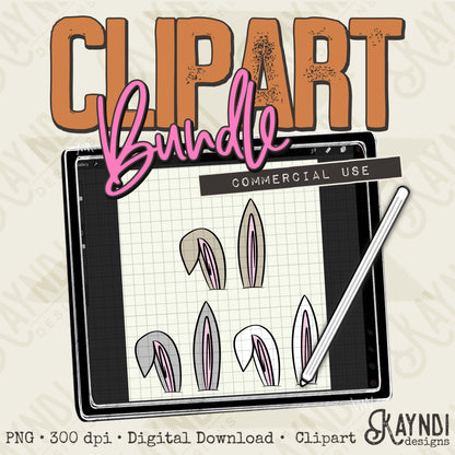 Easter Bunny Ears Bundle PNG Digital Downloads Elements Commercial Use Rabbits