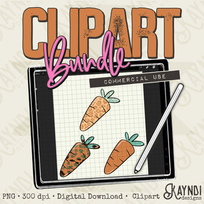 Easter Carrots Bundle PNG Digital Downloads Elements Commercial Use Cheetah Print