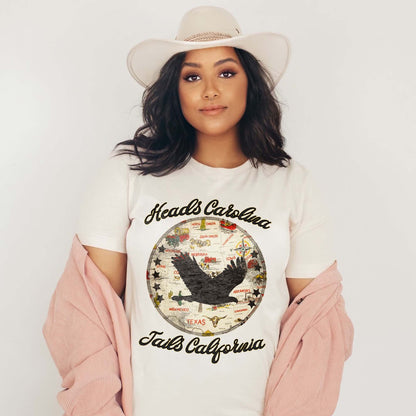 Heads Carolina Tails California Sublimation Design PNG Digital Download Printable 80s 90s Country Travel Adventure Wanderlust Retro Quote