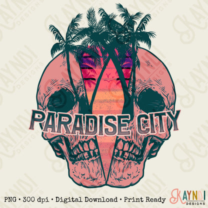 Paradise City Skull Pink Sublimation Design PNG Digital Download Printable Skellie Skeleton Beach Palm Tree Retro Sunset Vacay Mens Ocean