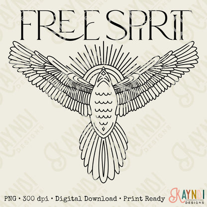 Free Spirit Sublimation Design PNG Digital Download Printable Bird Eagle Vintage Retro Rock Band 70s 80s 90s Wild Grunge Rocker Trendy Boho
