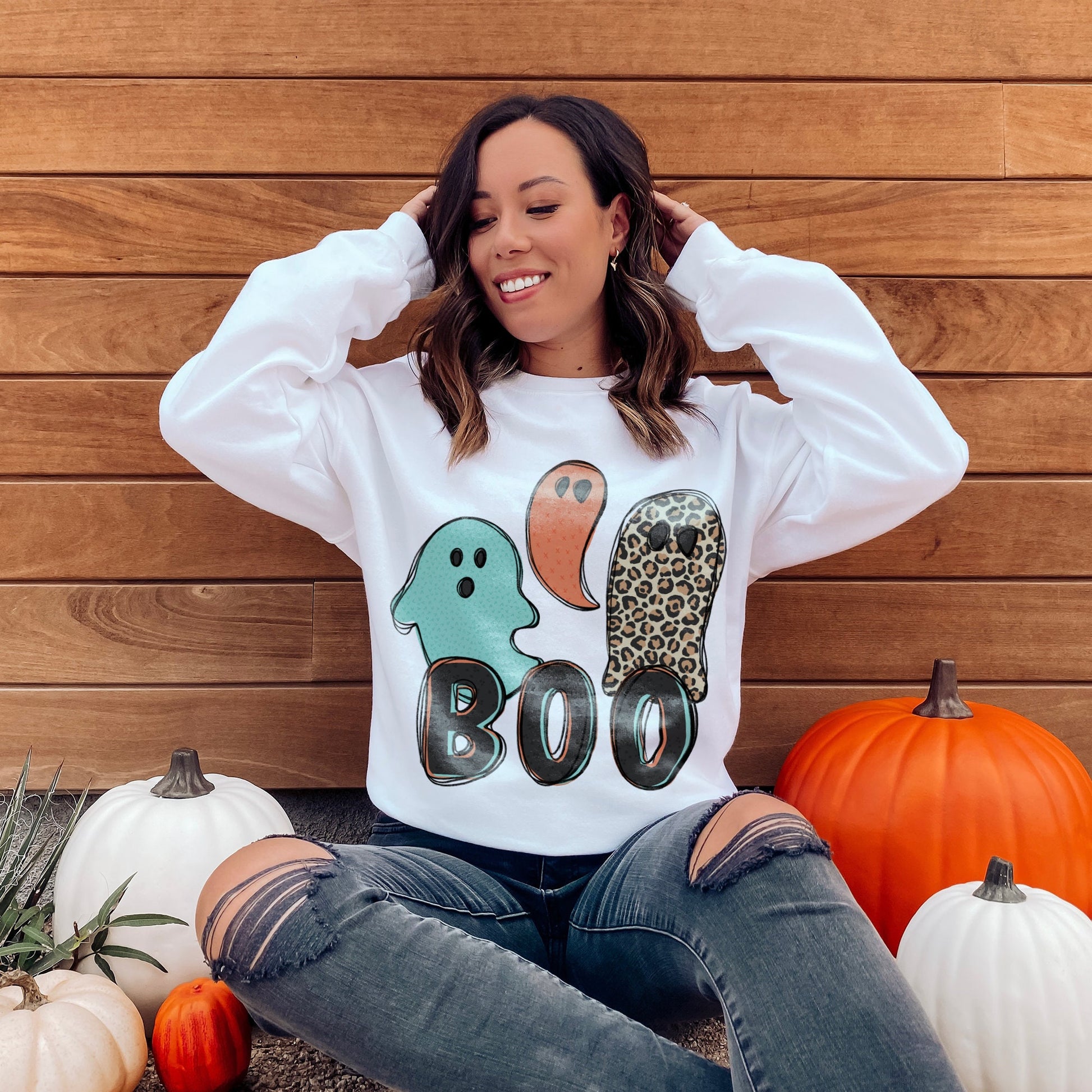 Boo Ghosts Sublimation Design PNG Digital Download Printable Leopard Cheetah Ghost Doodle Cute Halloween Fall Kids Trendy Spooky Autumn