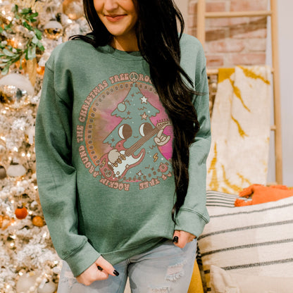 Rockin Around the Christmas Tree Sublimation Design PNG Digital Download Printable Retro Groovy 70s 90s Hippie Character Tie-dye Guitar