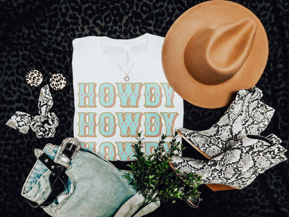 Howdy Howdy Howdy Sublimation Design PNG Digital Download Printable Western Country Rodeo Southern Preppy Girly Retro Pink Teal Yellow