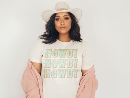 Howdy Howdy Howdy Sublimation Design PNG Digital Download Printable Western Country Rodeo Southern Preppy Girly Retro Pink Teal Yellow