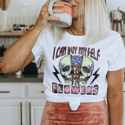 I Can Buy Myself Flowers Sublimation Design PNG Digital Download Printable Red Neon Grunge Skull Rose Lightning Bolt Skellie Skull Skeleton