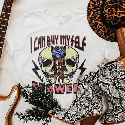 I Can Buy Myself Flowers Sublimation Design PNG Digital Download Printable Red Neon Grunge Skull Rose Lightning Bolt Skellie Skull Skeleton