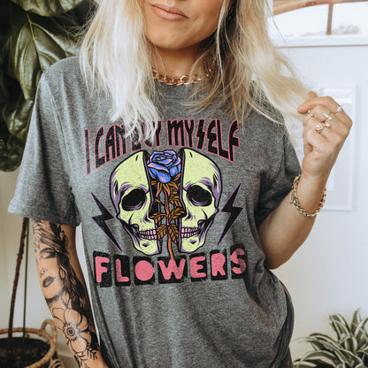 I Can Buy Myself Flowers Sublimation Design PNG Digital Download Printable Red Neon Grunge Skull Rose Lightning Bolt Skellie Skull Skeleton