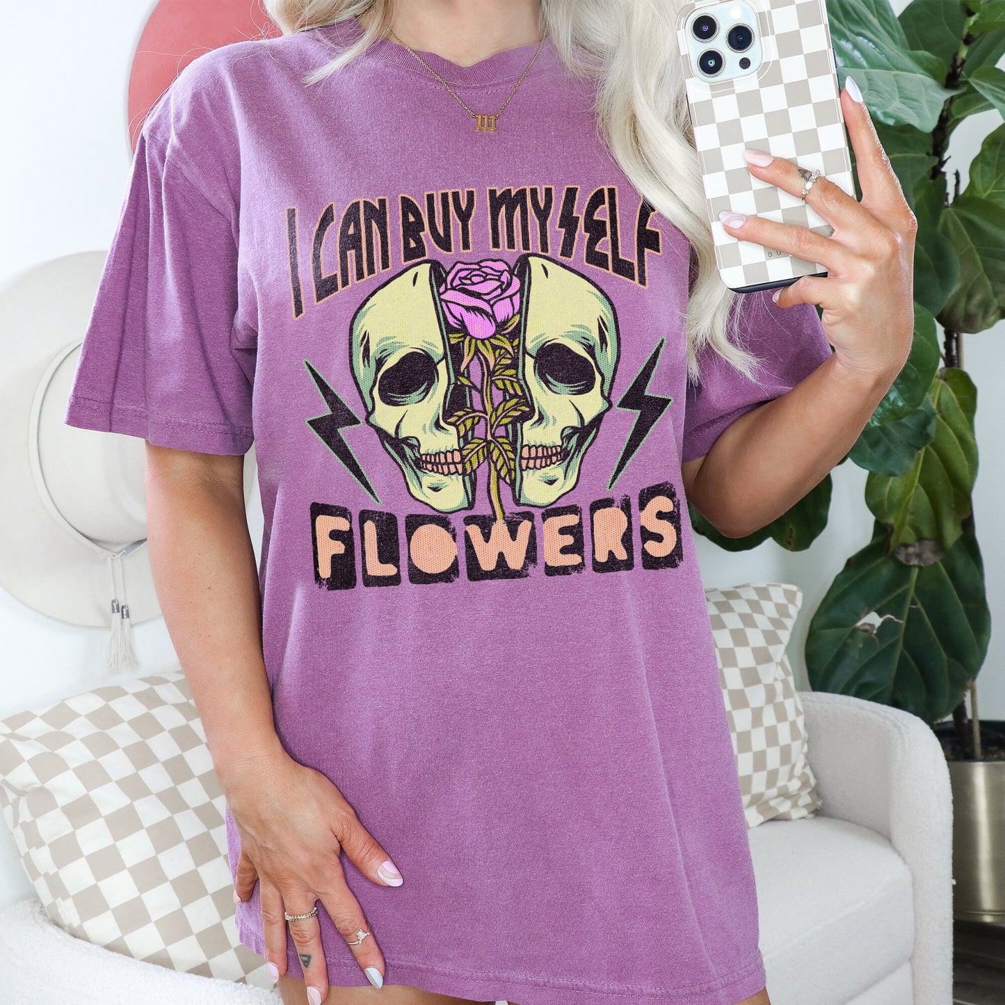 I Can Buy Myself Flowers Sublimation Design PNG Digital Download Printable 2 Neon Grunge Skull Rose Lightning Bolt Skellie Skull Skeleton