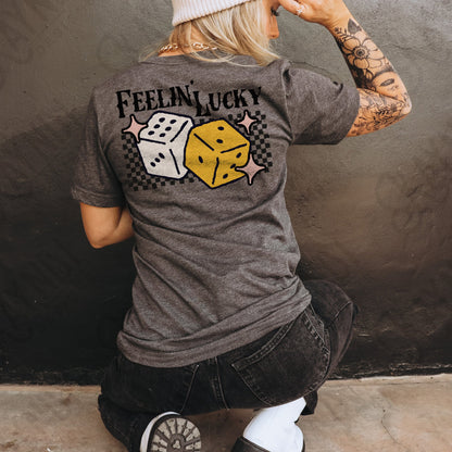 Feelin' Lucky Dice Matching Pocket Included Sublimation Design PNG Digital Download Printable St Patricks Day Luck Gamble Las Vegas Retro