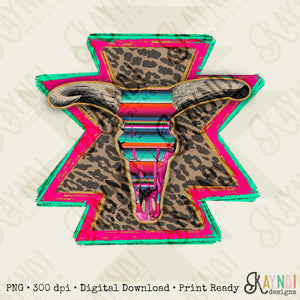 Steer Skull Sublimation Design PNG Aztec Tribal Western Southern Serape Country Cowgirl Cowboy Cow Steer Head Printable Digital Download