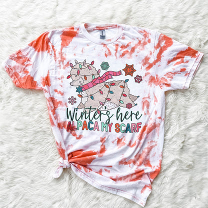 Winter's Here Alpaca My Scarf Sublimation Design PNG Digital Download Printable Cute Girls Kids Pink Christmas Snow Flakes Christmas Lights