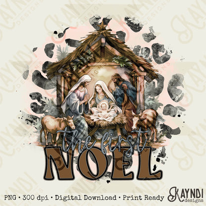 The First Noel Sublimation Design PNG Digital Download Printable Christmas Religious Nativity Baby Jesus Leopard Cheetah Faith