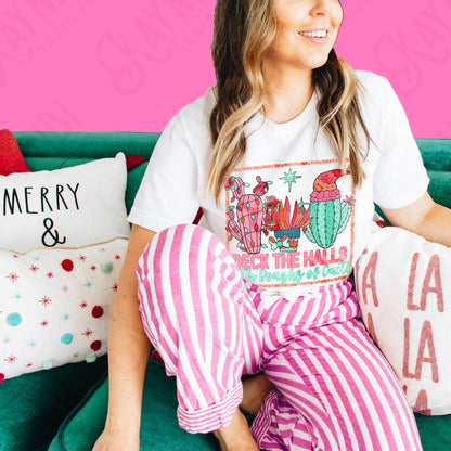 Deck the Halls with Boughs of Cacti Sublimation Design PNG Digital Download Printable Christmas Cactus Western Country Cowgirl Pink Boho