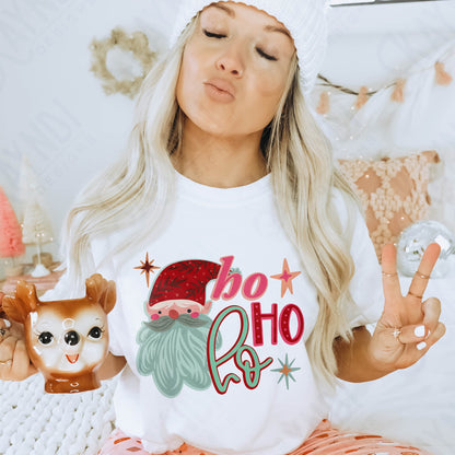 Ho Ho Ho Santa Sublimation Design PNG Digital Download Printable Cute Doodle Pink Christmas Bright Winter Kids Children's Girls Santa Hat