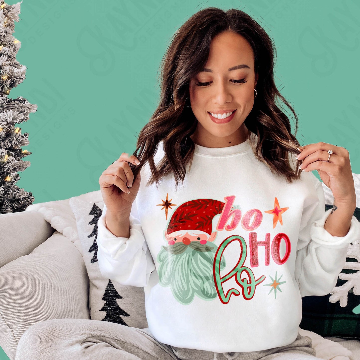 Ho Ho Ho Santa Sublimation Design PNG Digital Download Printable Cute Doodle Pink Christmas Bright Winter Kids Children's Girls Santa Hat