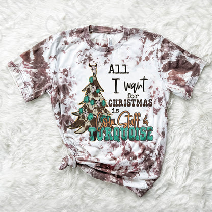 All I Want for Christmas is Cow Stuff & Turquoise Sublimation Design PNG Digital Download Printable Concho Cow Print Christmas Tree Western