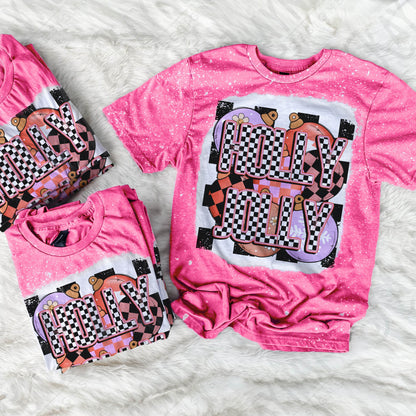 Holly Jolly Checker Sublimation Design PNG Digital Download Printable Christmas Balls Retro Groovy Bright Pink Christmas Winter Ornaments