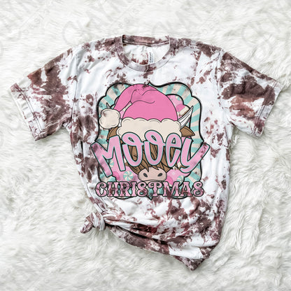 Mooey Christmas Pink Teal Sublimation Design PNG Digital Download Printable Christmas Cow Furry Cow Santa Hat Candy Cane Merry Christmas