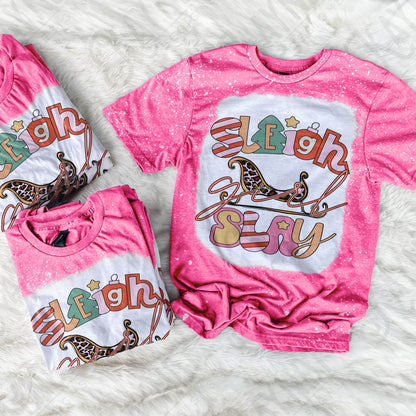 Sleigh Girl Slay Sublimation Design PNG Digital Download Printable Cute Pink Christmas Leopard Santa Claus Sleigh Doodle Letters Winter