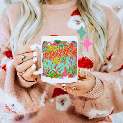 Be Merry & Bright Sublimation Design PNG Digital Download Printable Pink Christmas Cute Preppy Trendy Holly Jolly Retro Winter Girly Kids