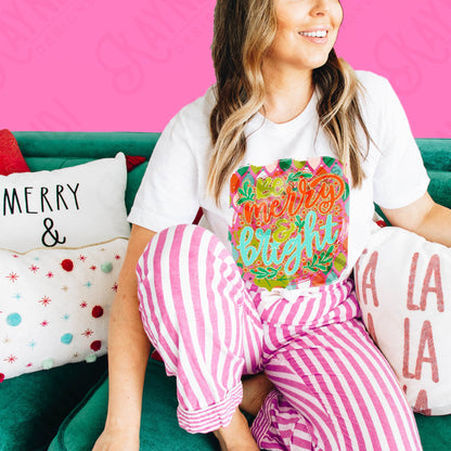 Be Merry & Bright Sublimation Design PNG Digital Download Printable Pink Christmas Cute Preppy Trendy Holly Jolly Retro Winter Girly Kids