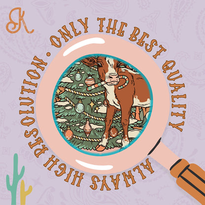 Dreaming of a Western Christmas Calf Sublimation Design PNG Digital Download Printable Cow Cactus Desert Christmas Tree Country Snow globe