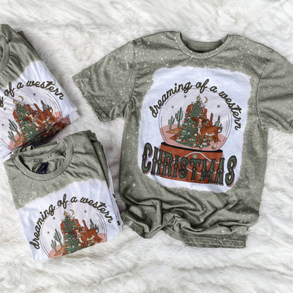 Dreaming of a Western Christmas Calf Sublimation Design PNG Digital Download Printable Cow Cactus Desert Christmas Tree Country Snow globe