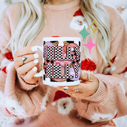 Holly Jolly Checker Sublimation Design PNG Digital Download Printable Christmas Balls Retro Groovy Bright Pink Christmas Winter Ornaments