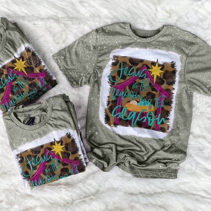 Jesus is the Reason for the Season Pink Sublimation Design PNG Digital Download Printable Christian Christmas Nativity Baby Jesus Leopard