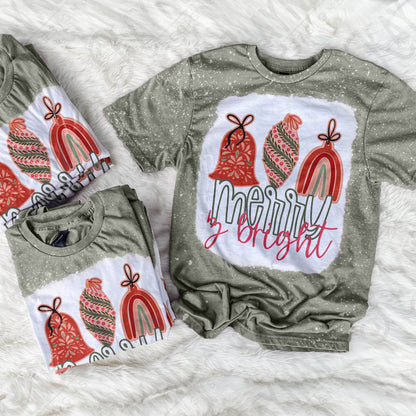 Merry & Bright Sublimation Design PNG Digital Download Printable Christmas Ornaments Merry Christmas Cute Girly Pink Green Winter Trendy