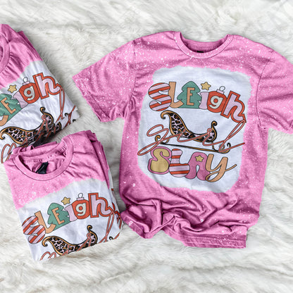 Sleigh Girl Slay Sublimation Design PNG Digital Download Printable Cute Pink Christmas Leopard Santa Claus Sleigh Doodle Letters Winter