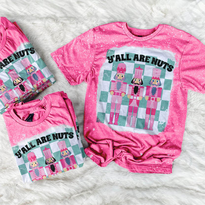 Y'all Are Nuts Nutcrackers Checker Sublimation Design PNG Digital Download Printable Christmas Cute Girly Winter Kids Pink Teal Retro