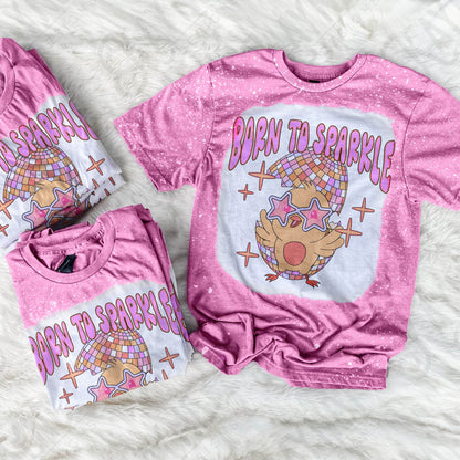 Born To Sparkle Sublimation Design PNG Digital Download Printable Disco Easter Egg Chick Chicken Stars Groovy Retro Girls Kids Cute Pink