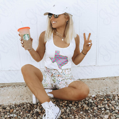 Check Pink Teal Texas Sublimation PNG, Digital Download, Printable Western, State-Based Art, Vibrant, DIY Craft Design