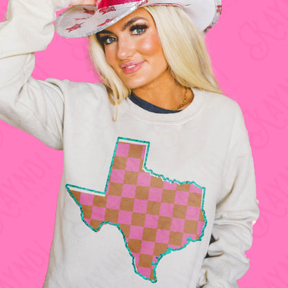 Check Pink Turquoise Texas Sublimation PNG, Digital Download, Printable Western, State-Based Art, Vibrant, DIY Craft Design