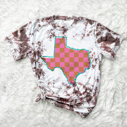 Check Pink Turquoise Texas Sublimation PNG, Digital Download, Printable Western, State-Based Art, Vibrant, DIY Craft Design