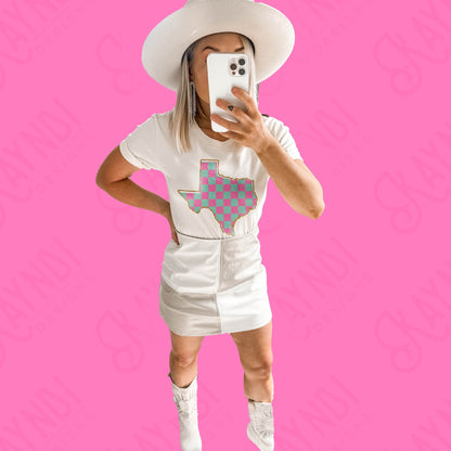 Check Pink Teal Texas Sublimation PNG, Digital Download, Printable Western, State-Based Art, Vibrant, DIY Craft Design