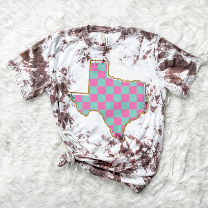 Check Pink Teal Texas Sublimation PNG, Digital Download, Printable Western, State-Based Art, Vibrant, DIY Craft Design